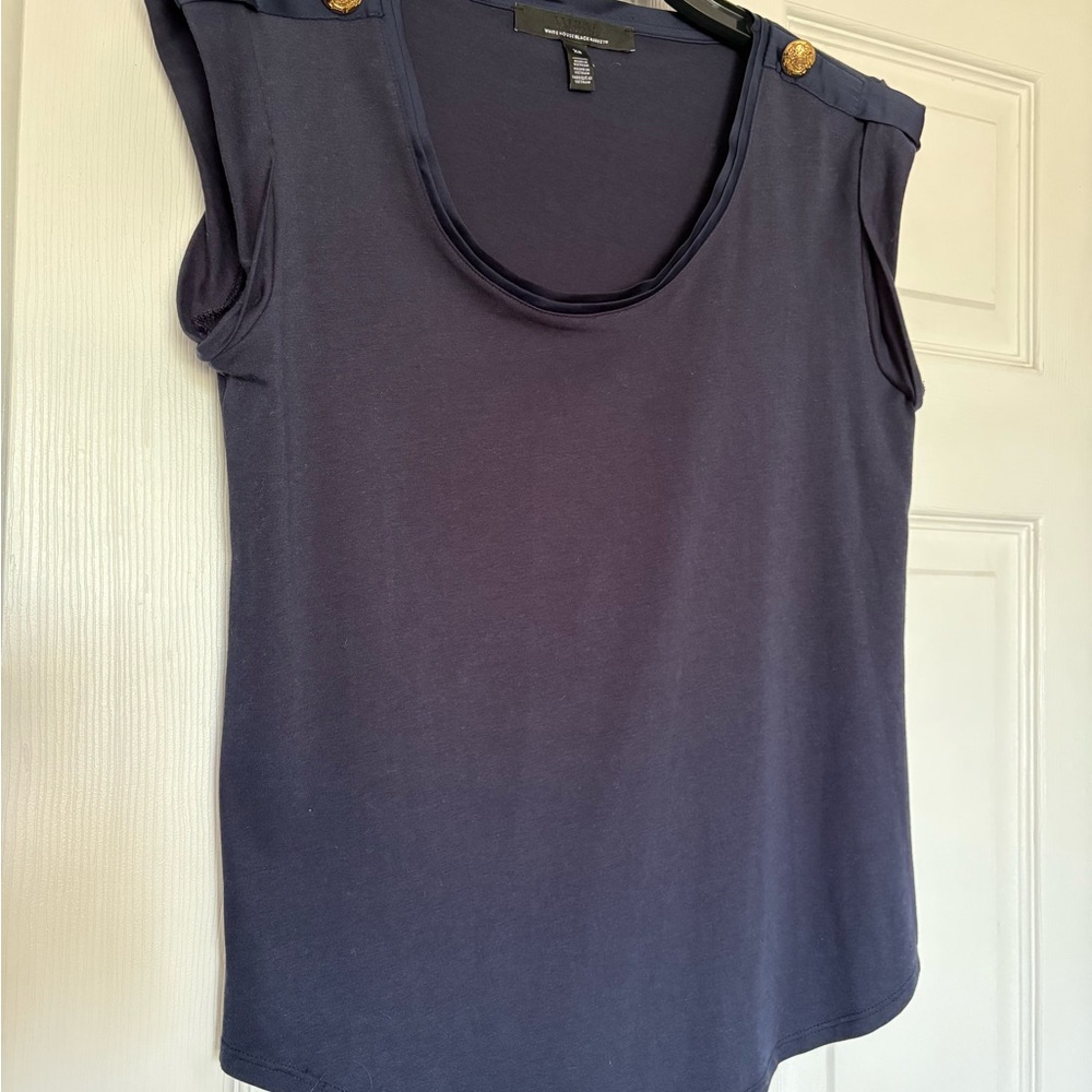 WHBM Navy Blue Women's Top with Button Detail